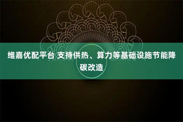 维嘉优配平台 支持供热、算力等基础设施节能降碳改造